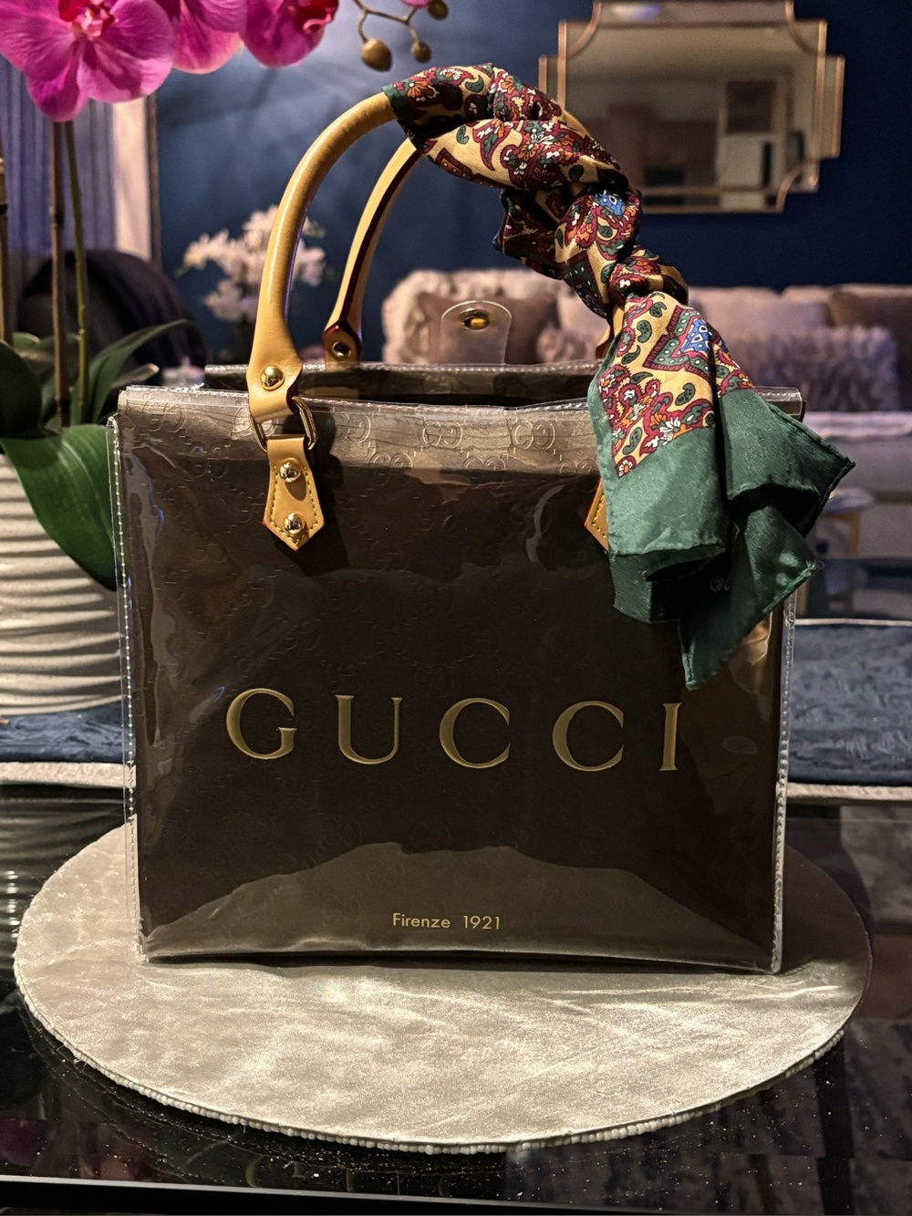 Upcycled PVC Designer Tote with Authentic Gucci  Shopping Bag Purse Small
